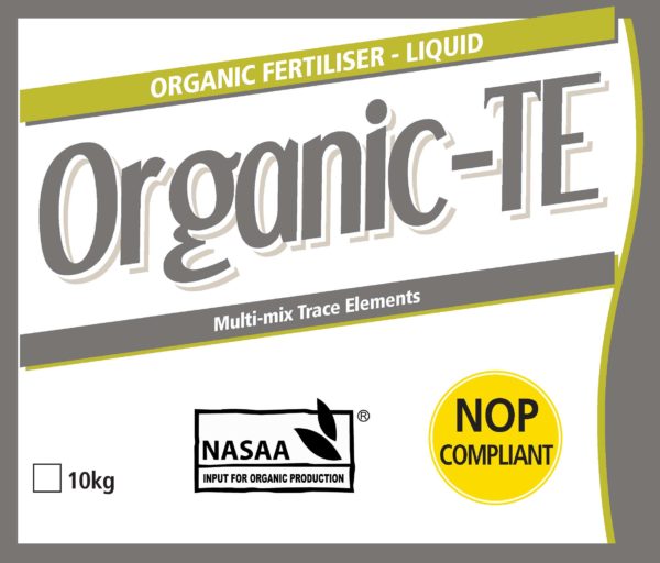 Organic TE Liquid Trace Element Fertiliser Label