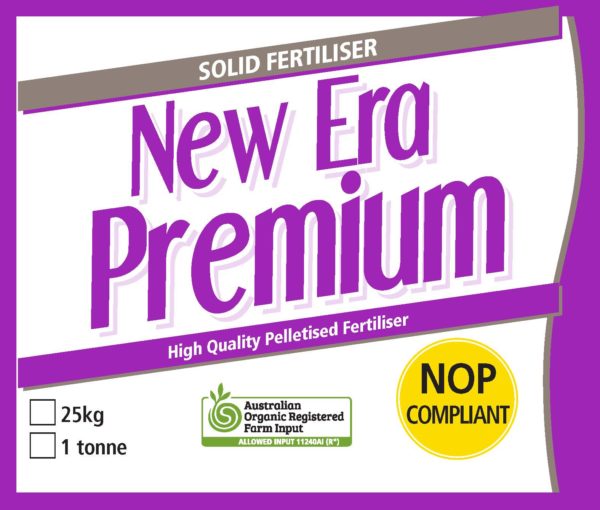 New Era Premium Organic Pelletised Fertiliser Label